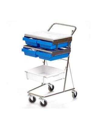 Sampling trolley, tray, box, four compartment boxes