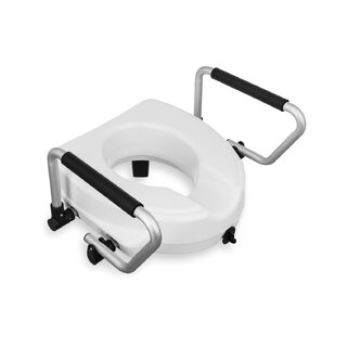 Raised toilet seat with folding armrests